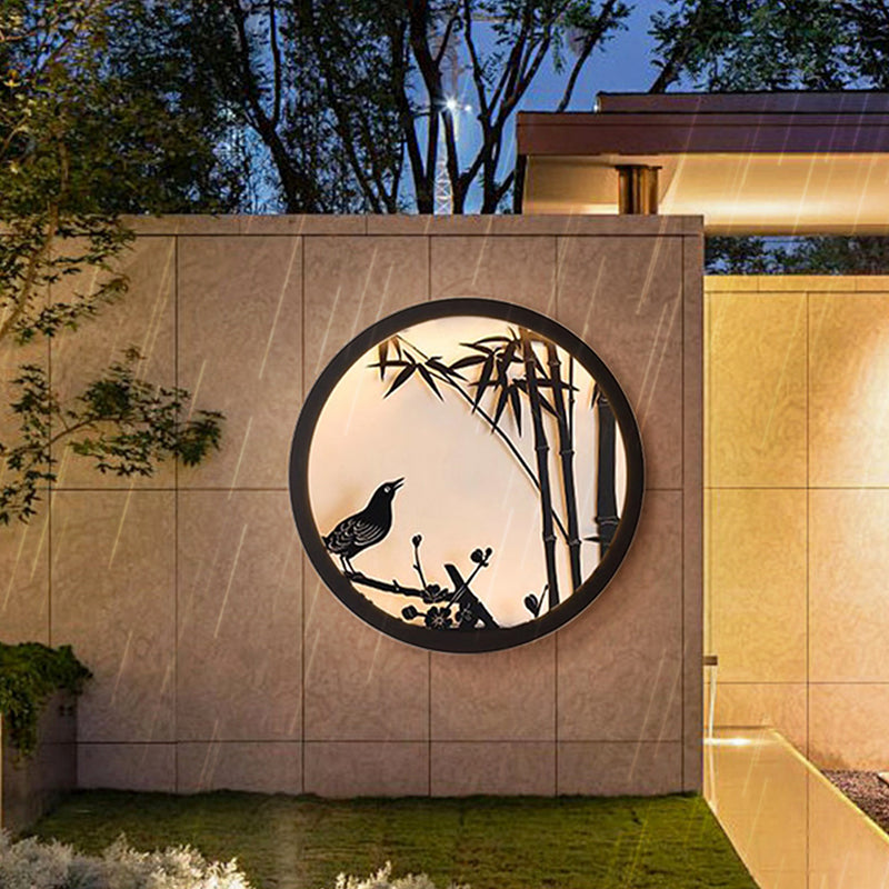 Lámpara de pared redonda LED de hierro y acrílico, minimalista y moderna, para patio y jardín exteriores