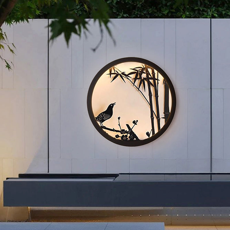 Lámpara de pared redonda LED de hierro y acrílico, minimalista y moderna, para patio y jardín exteriores