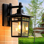 Traditional Rustic Cast Aluminum, Iron & Glass Rectangular 1-Light Wall Sconce Lamp For Outdoor Garden & Patio