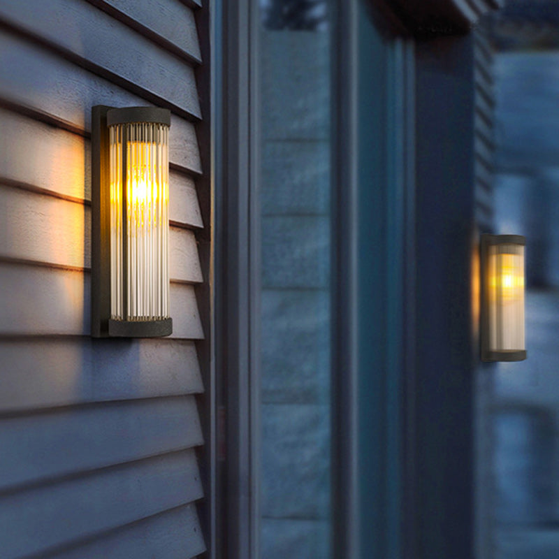 Lámpara Aplique de Pared Solar LED Cilíndrica Moderna Minimalista de Acero Inoxidable y Cristal Impermeable para Jardín y Patio Exterior