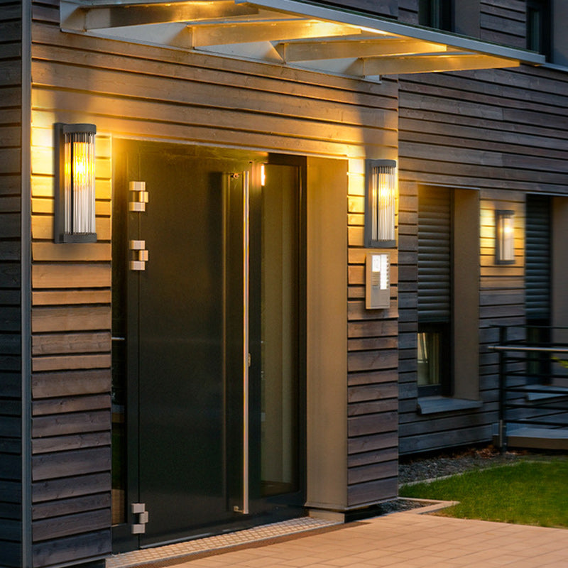 Lámpara Aplique de Pared Solar LED Cilíndrica Moderna Minimalista de Acero Inoxidable y Cristal Impermeable para Jardín y Patio Exterior