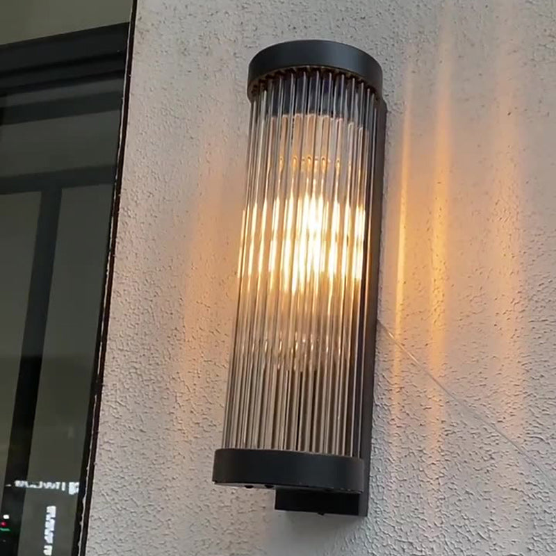 Lámpara Aplique de Pared Solar LED Cilíndrica Moderna Minimalista de Acero Inoxidable y Cristal Impermeable para Jardín y Patio Exterior
