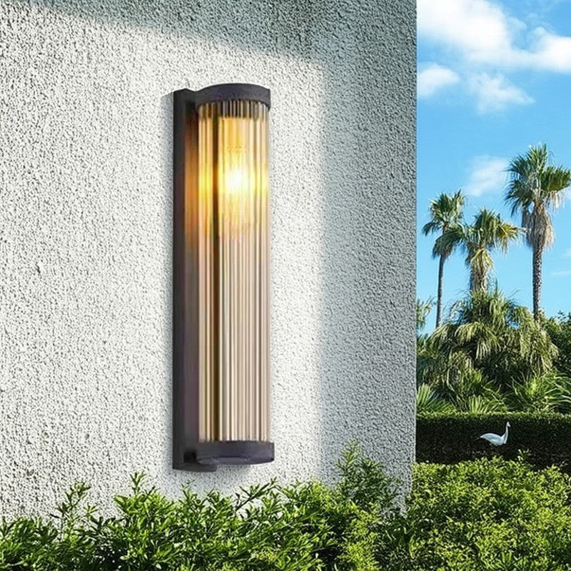 Lámpara Aplique de Pared Solar LED Cilíndrica Moderna Minimalista de Acero Inoxidable y Cristal Impermeable para Jardín y Patio Exterior