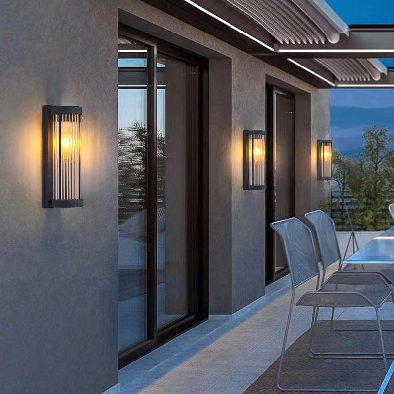 Lámpara Aplique de Pared Solar LED Cilíndrica Moderna Minimalista de Acero Inoxidable y Cristal Impermeable para Jardín y Patio Exterior