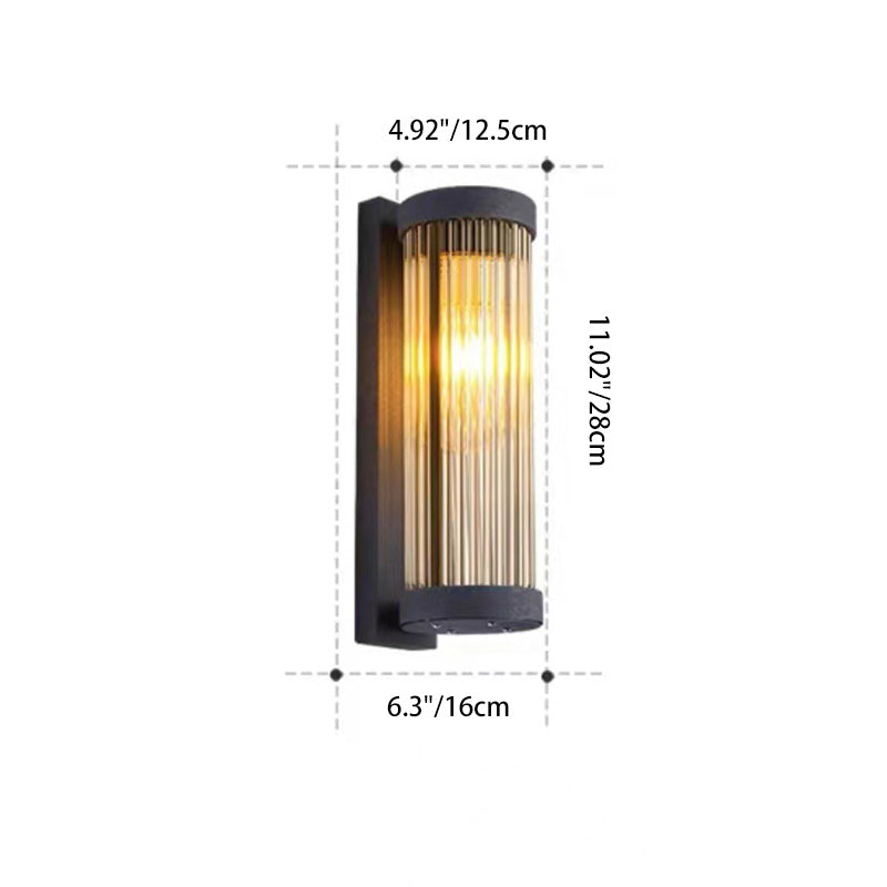 Lámpara Aplique de Pared Solar LED Cilíndrica Moderna Minimalista de Acero Inoxidable y Cristal Impermeable para Jardín y Patio Exterior