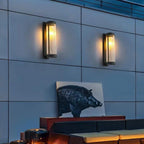 Lámpara Aplique de Pared Solar LED Cilíndrica Moderna Minimalista de Acero Inoxidable y Cristal Impermeable para Jardín y Patio Exterior