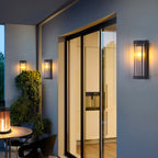 Lámpara Aplique de Pared Solar LED Cilíndrica Moderna Minimalista de Acero Inoxidable y Cristal Impermeable para Jardín y Patio Exterior
