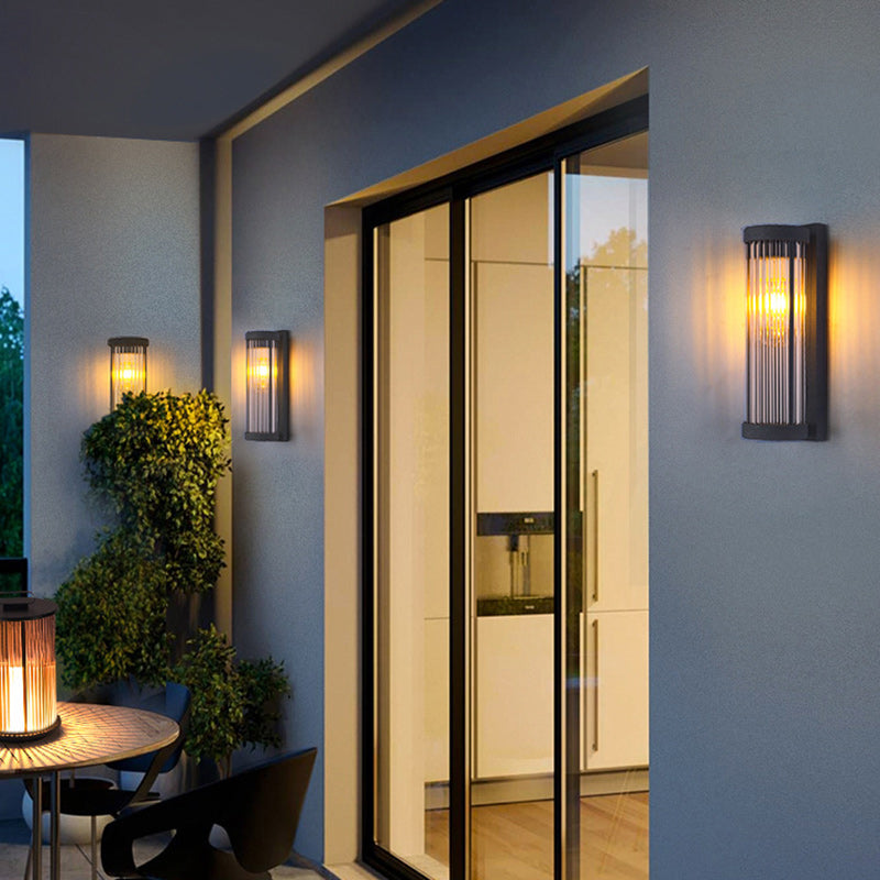 Lámpara Aplique de Pared Solar LED Cilíndrica Moderna Minimalista de Acero Inoxidable y Cristal Impermeable para Jardín y Patio Exterior
