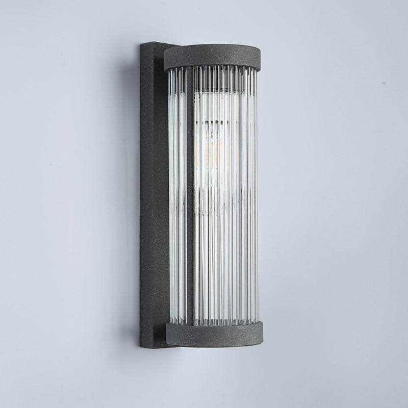 Lámpara Aplique de Pared Solar LED Cilíndrica Moderna Minimalista de Acero Inoxidable y Cristal Impermeable para Jardín y Patio Exterior