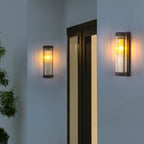 Lámpara Aplique de Pared Solar LED Cilíndrica Moderna Minimalista de Acero Inoxidable y Cristal Impermeable para Jardín y Patio Exterior