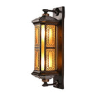 Traditional Chinese Rectangular Lantern Aluminum Glass 1-Light Outdoor Wall Sconce Lamp For Garden