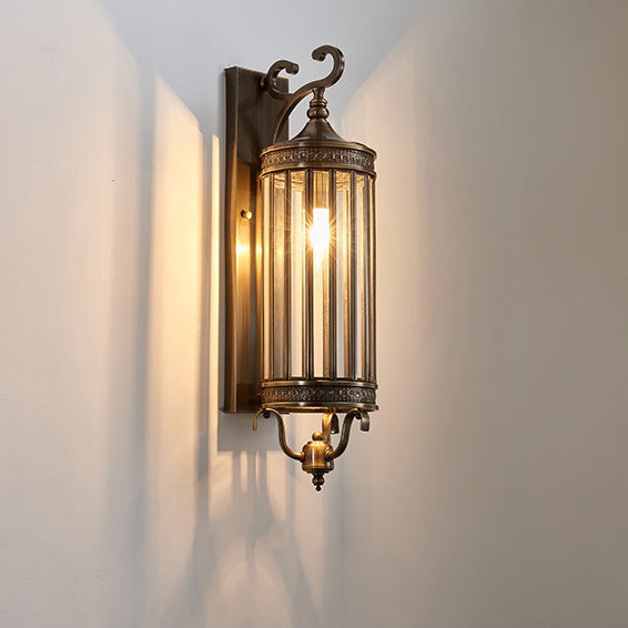 Lámpara de pared de lujo moderna impermeable de 1/3/6 luces, con diseño cilíndrico, marco de cobre y pantalla de vidrio, ideal para jardín.