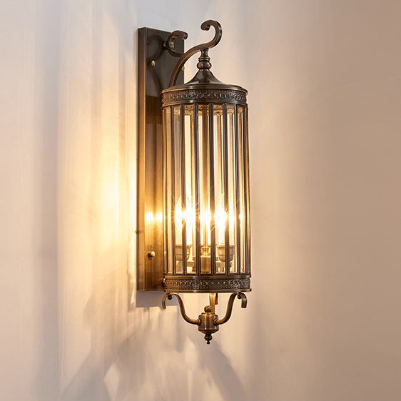 Lámpara de pared de lujo moderna impermeable de 1/3/6 luces, con diseño cilíndrico, marco de cobre y pantalla de vidrio, ideal para jardín.