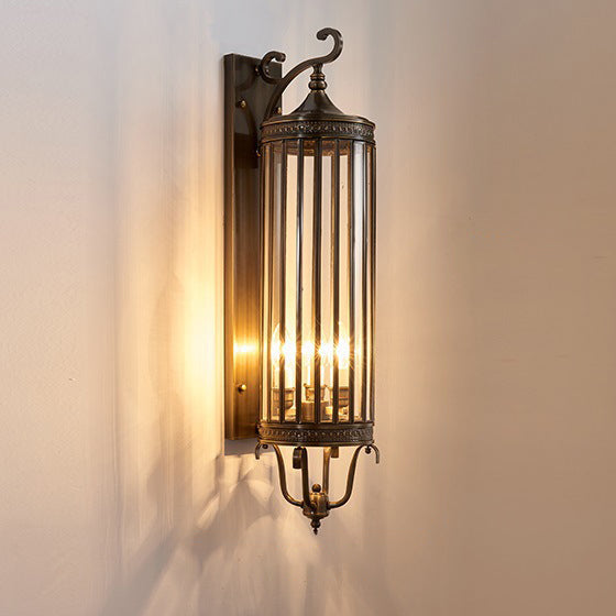 Lámpara de pared de lujo moderna impermeable de 1/3/6 luces, con diseño cilíndrico, marco de cobre y pantalla de vidrio, ideal para jardín.