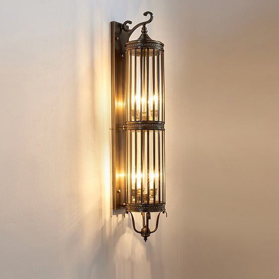 Lámpara de pared de lujo moderna impermeable de 1/3/6 luces, con diseño cilíndrico, marco de cobre y pantalla de vidrio, ideal para jardín.