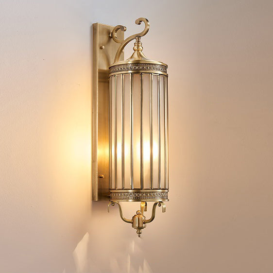 Lámpara de pared de lujo moderna impermeable de 1/3/6 luces, con diseño cilíndrico, marco de cobre y pantalla de vidrio, ideal para jardín.