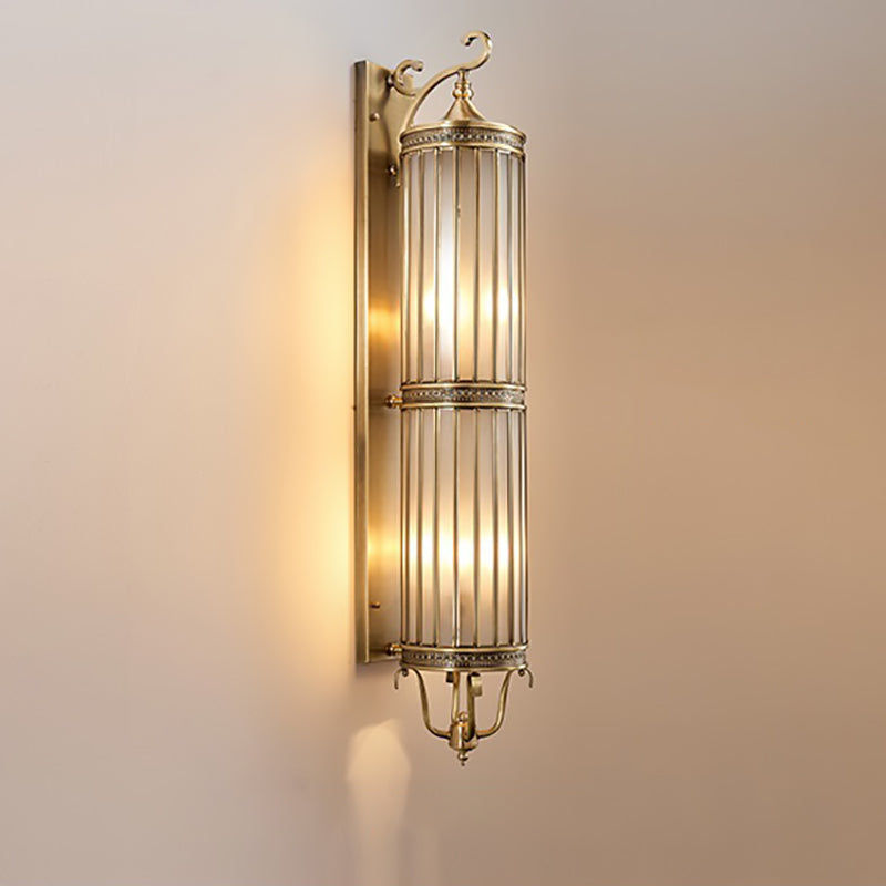 Lámpara de pared de lujo moderna impermeable de 1/3/6 luces, con diseño cilíndrico, marco de cobre y pantalla de vidrio, ideal para jardín.