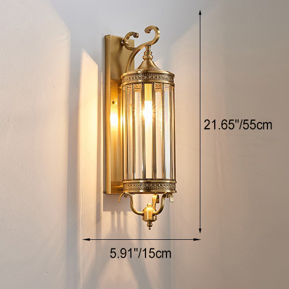 Lámpara de pared de lujo moderna impermeable de 1/3/6 luces, con diseño cilíndrico, marco de cobre y pantalla de vidrio, ideal para jardín.
