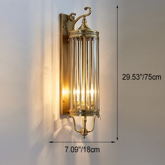 Lámpara de pared de lujo moderna impermeable de 1/3/6 luces, con diseño cilíndrico, marco de cobre y pantalla de vidrio, ideal para jardín.