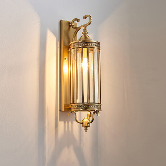 Lámpara de pared de lujo moderna impermeable de 1/3/6 luces, con diseño cilíndrico, marco de cobre y pantalla de vidrio, ideal para jardín.