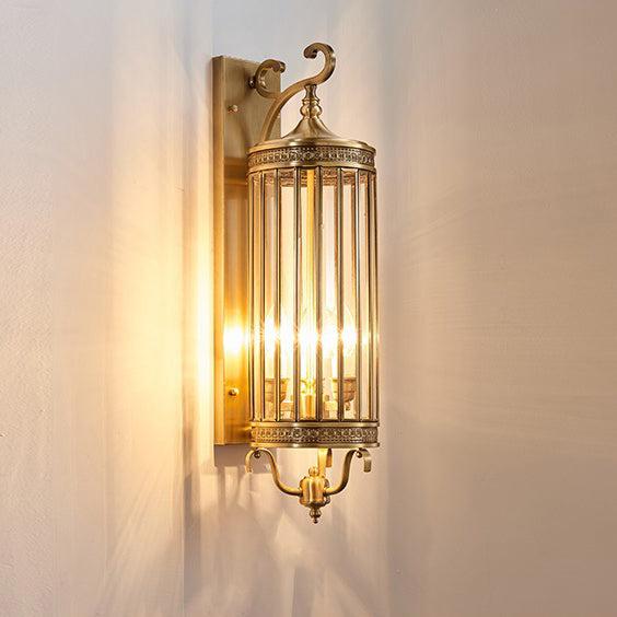 Lámpara de pared de lujo moderna impermeable de 1/3/6 luces, con diseño cilíndrico, marco de cobre y pantalla de vidrio, ideal para jardín.