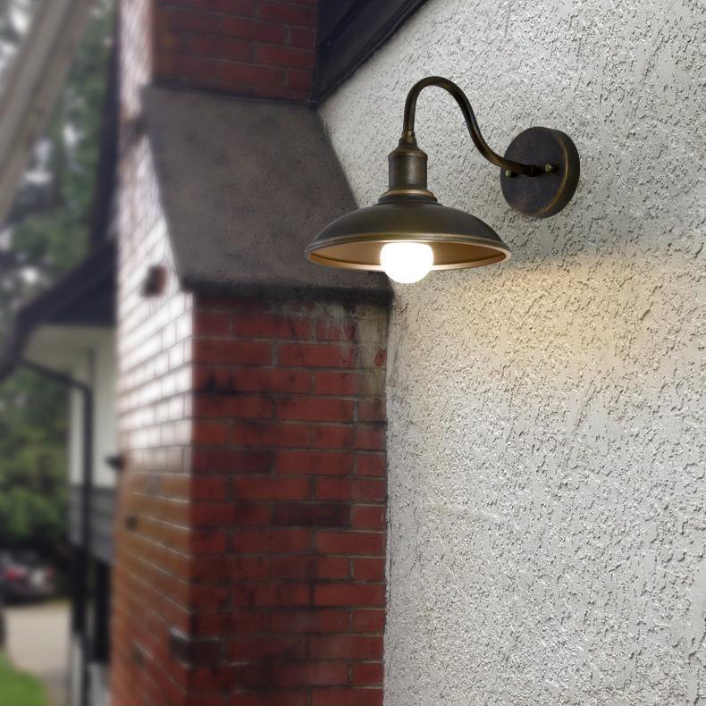 Contemporary Industrial Round Pot Lid Shape Curved Rod Iron Shade 1-Light Wall Sconce Lamp For Outdoor Patio
