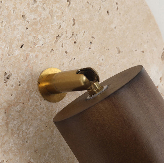 Organic Modern Travertine & Walnut Wood Wall Sconce Adjustable Bedside Reading Light with Pull Chain
