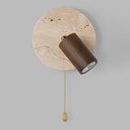 Organic Modern Travertine & Walnut Wood Wall Sconce Adjustable Bedside Reading Light with Pull Chain