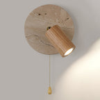 Organic Modern Travertine & Walnut Wood Wall Sconce Adjustable Bedside Reading Light with Pull Chain