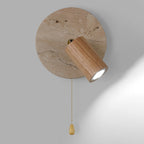 Organic Modern Travertine & Walnut Wood Wall Sconce Adjustable Bedside Reading Light with Pull Chain