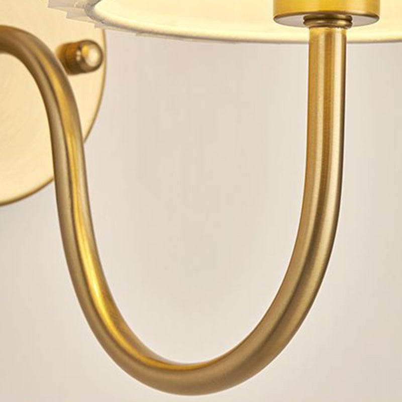 Vintage French Country Gold Wall Sconce with Pleated Fabric Shade Classic Brass Bedside Reading Light
