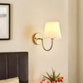Vintage French Country Gold Wall Sconce with Pleated Fabric Shade Classic Brass Bedside Reading Light