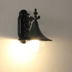 Traditional Vintage Waterproof Flared Carved Iron Die-Cast Aluminum Acrylic 1-Light Outdoor Wall Sconce Lamp For Garden