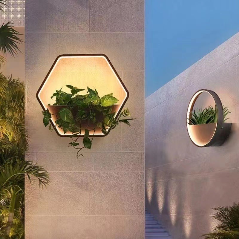 Lámpara de pared LED de exterior de acero inoxidable y aluminio, contemporánea, escandinava, impermeable, redonda, hexagonal, semicircular, trapezoidal, para jardín