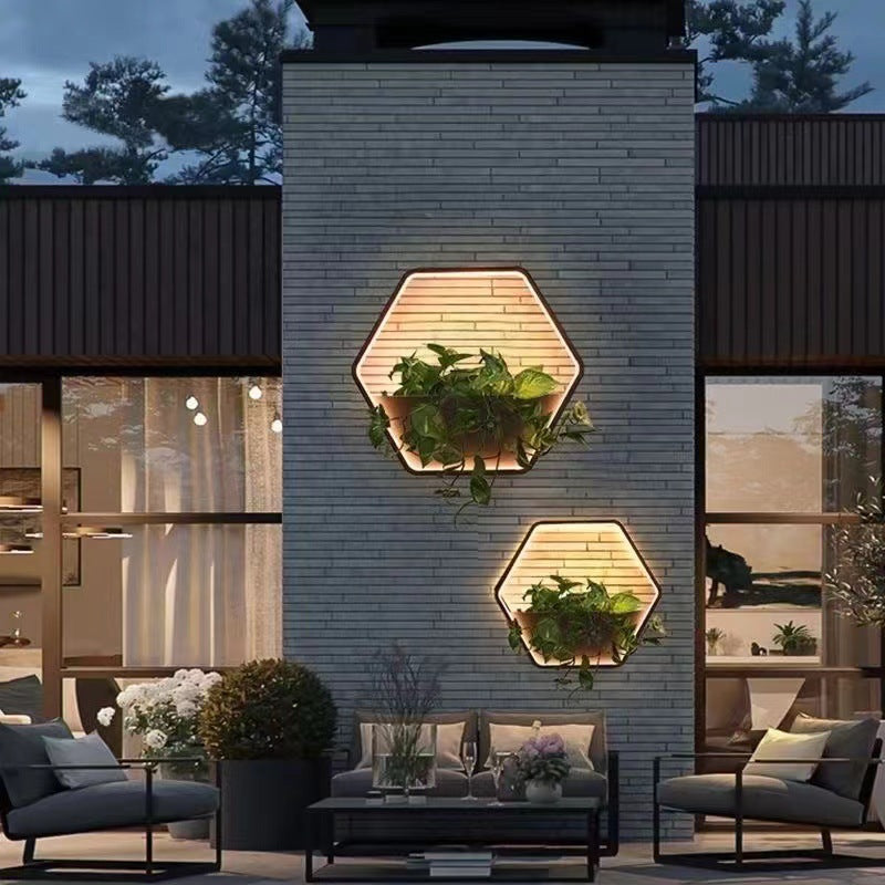 Lámpara de pared LED de exterior de acero inoxidable y aluminio, contemporánea, escandinava, impermeable, redonda, hexagonal, semicircular, trapezoidal, para jardín