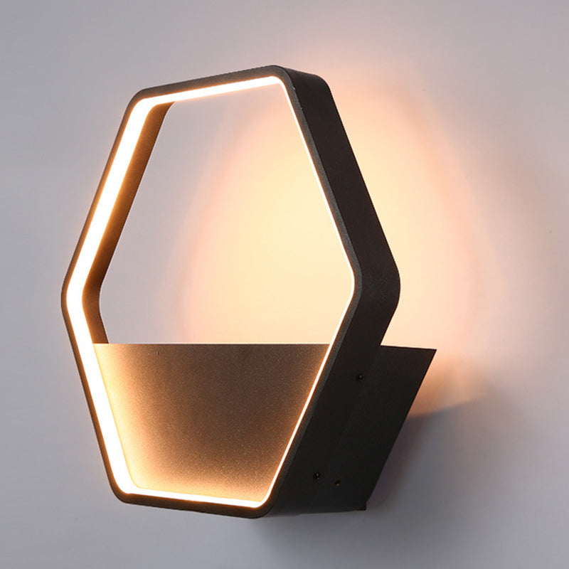 Lámpara de pared LED de exterior de acero inoxidable y aluminio, contemporánea, escandinava, impermeable, redonda, hexagonal, semicircular, trapezoidal, para jardín