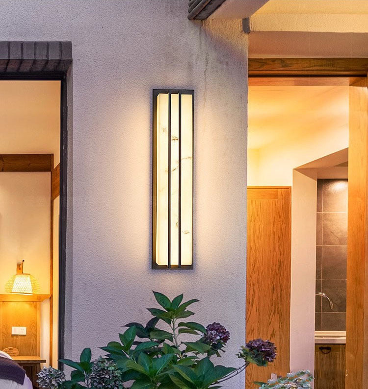 Lámpara de pared LED rectangular larga de acero inoxidable y resina, impermeable, moderna y minimalista, para patio exterior