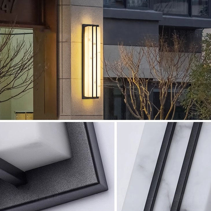 Lámpara de pared LED rectangular larga de acero inoxidable y resina, impermeable, moderna y minimalista, para patio exterior