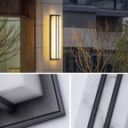 Lámpara de pared LED rectangular larga de acero inoxidable y resina, impermeable, moderna y minimalista, para patio exterior