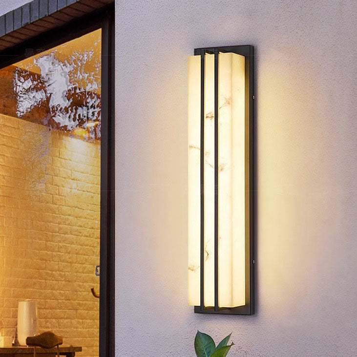 Lámpara de pared LED rectangular larga de acero inoxidable y resina, impermeable, moderna y minimalista, para patio exterior