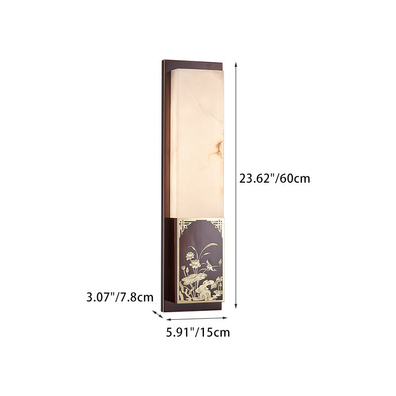 Lámpara de pared LED impermeable de latón con diseño tradicional chino de bambú y urraca, con pantalla de mármol, para pasillo
