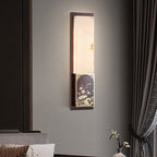 Lámpara de pared LED impermeable de latón con diseño tradicional chino de bambú y urraca, con pantalla de mármol, para pasillo