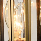Lámpara de pared exterior de 3 luces con pantalla de cristal con diseño de agua cilíndrico y marco de latón de lujo contemporáneo para jardín
