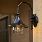 Lámpara de pared exterior de 1 luz con pantalla de trompeta de aluminio y vidrio de simplicidad contemporánea para jardín