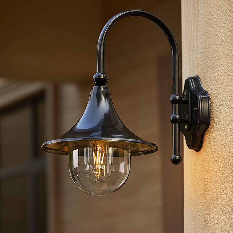 Lámpara de pared exterior de 1 luz con pantalla de trompeta de aluminio y vidrio de simplicidad contemporánea para jardín