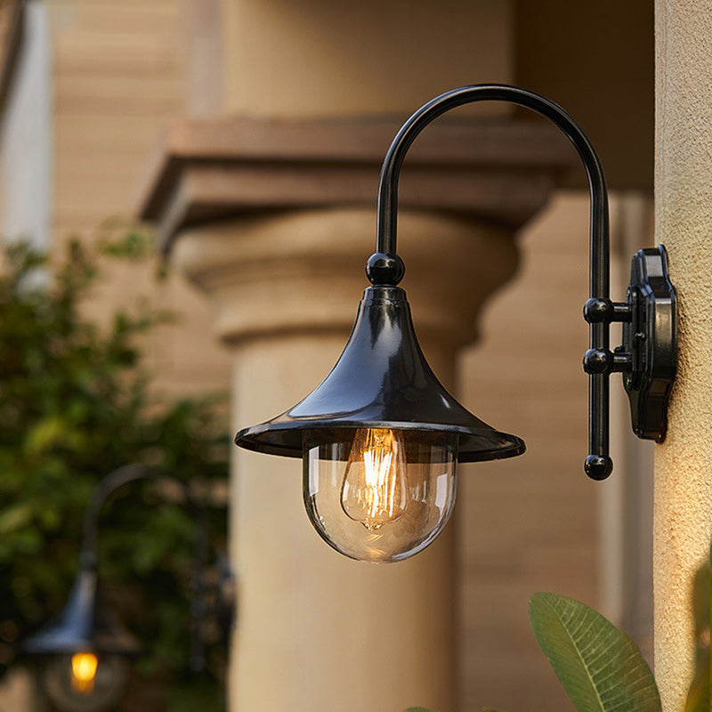 Lámpara de pared exterior de 1 luz con pantalla de trompeta de aluminio y vidrio de simplicidad contemporánea para jardín