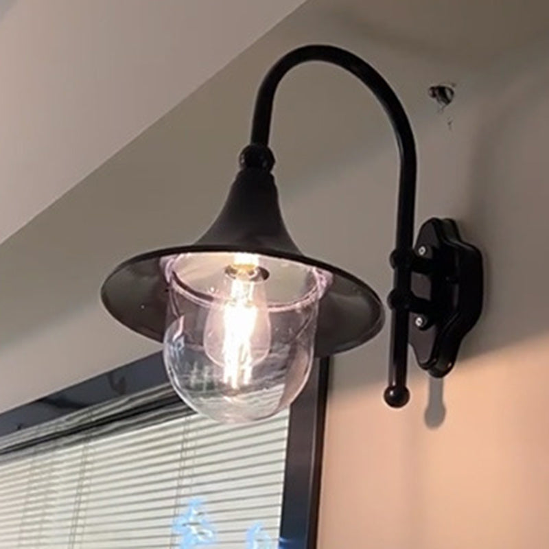 Lámpara de pared exterior de 1 luz con pantalla de trompeta de aluminio y vidrio de simplicidad contemporánea para jardín