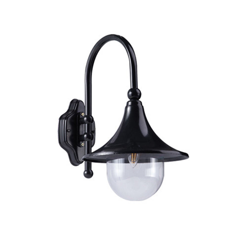 Lámpara de pared exterior de 1 luz con pantalla de trompeta de aluminio y vidrio de simplicidad contemporánea para jardín