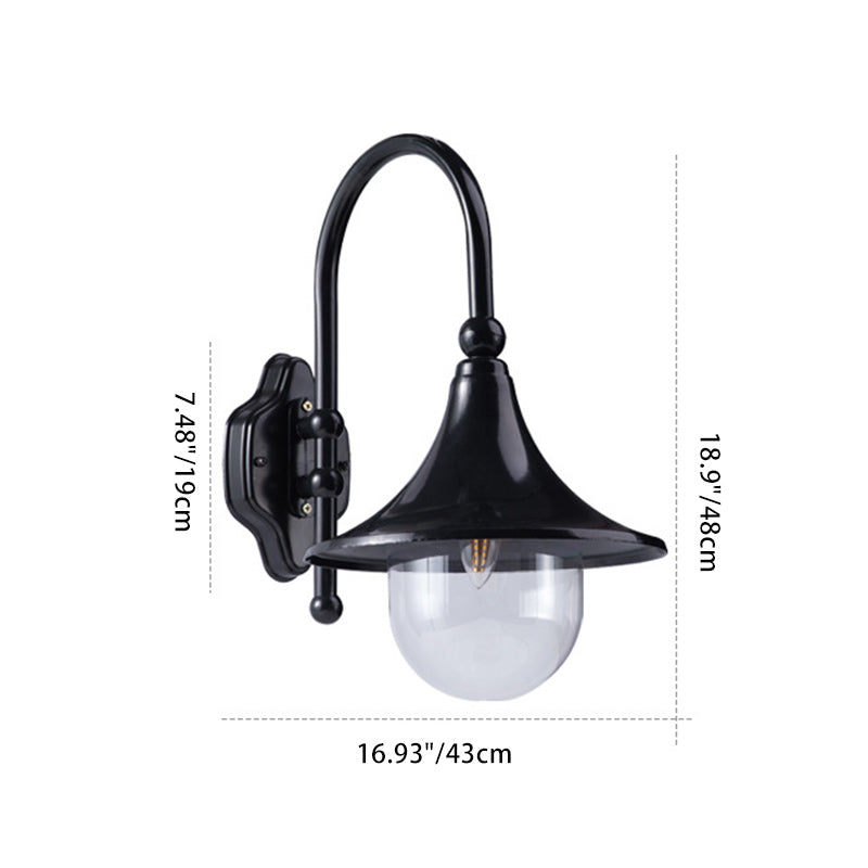 Lámpara de pared exterior de 1 luz con pantalla de trompeta de aluminio y vidrio de simplicidad contemporánea para jardín