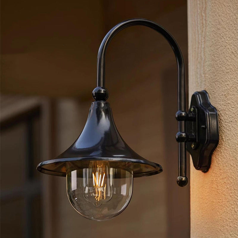 Lámpara de pared exterior de 1 luz con pantalla de trompeta de aluminio y vidrio de simplicidad contemporánea para jardín